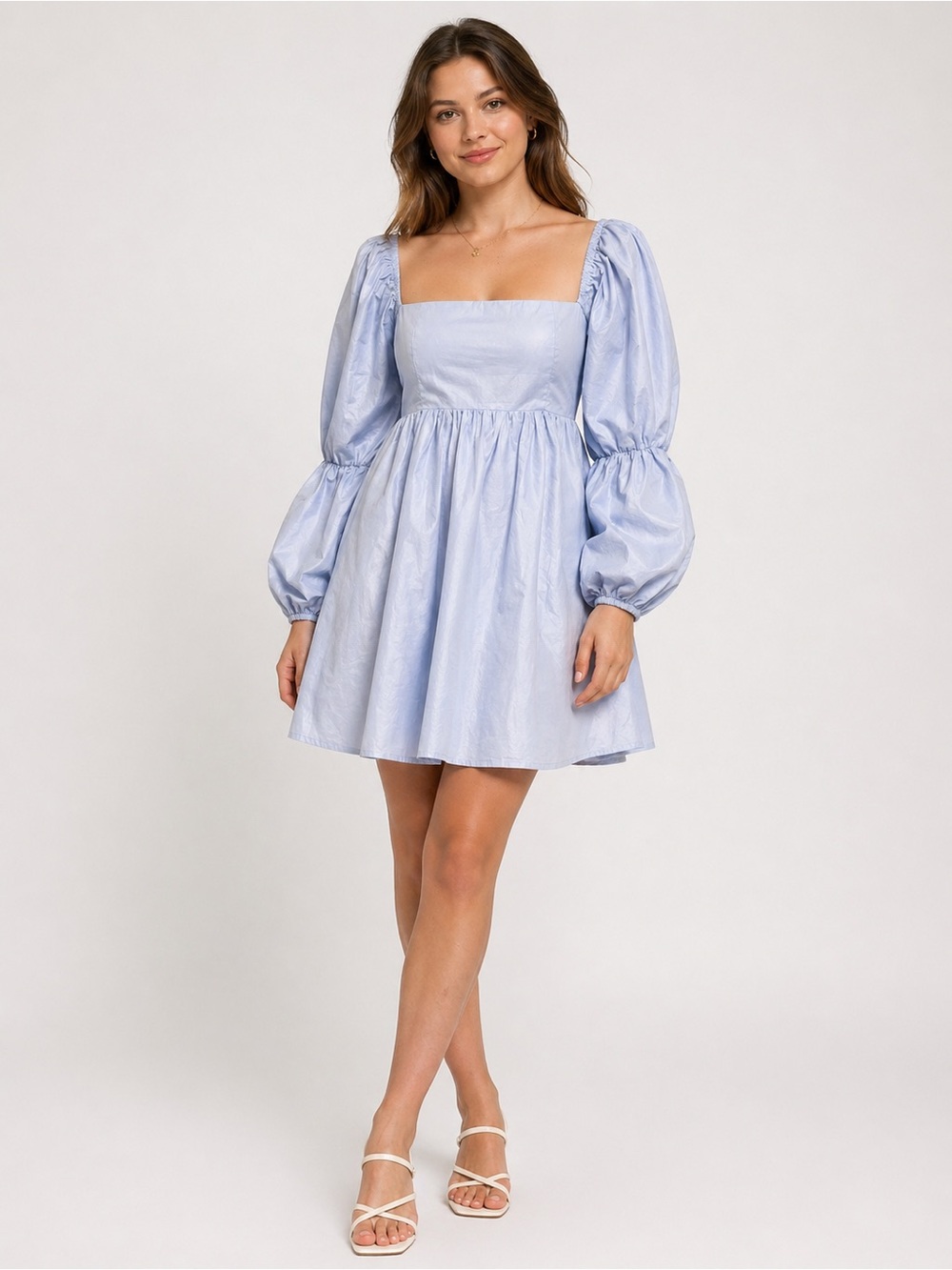 Princess Polly Sky Blue Square Neck‎ Puff Sleeve Mini Dress